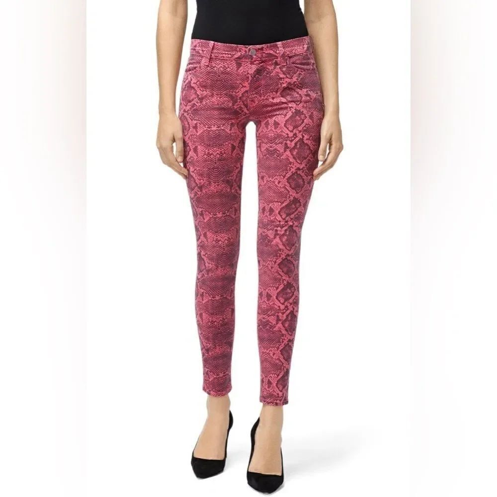 J Brand 620 Mid Rise Super Skinny Neon Pink Boa Print Size 26